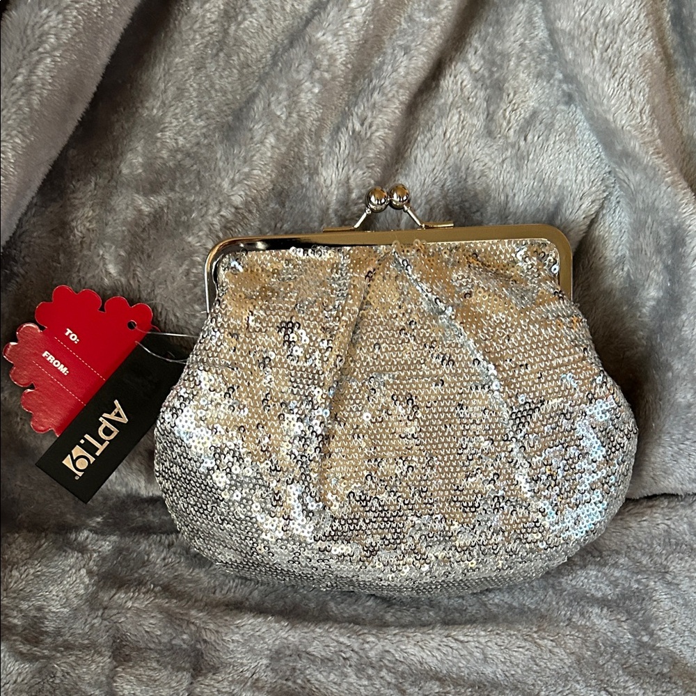 Apt. 9 Silver Sequin Clutch with Shoulder Strap